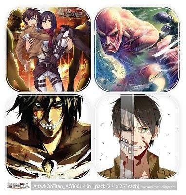 Attack On Titan 4 in 1 pack Anime Car Decal Vinyl Sticker with Laminate 001 - Anime Stickery Online