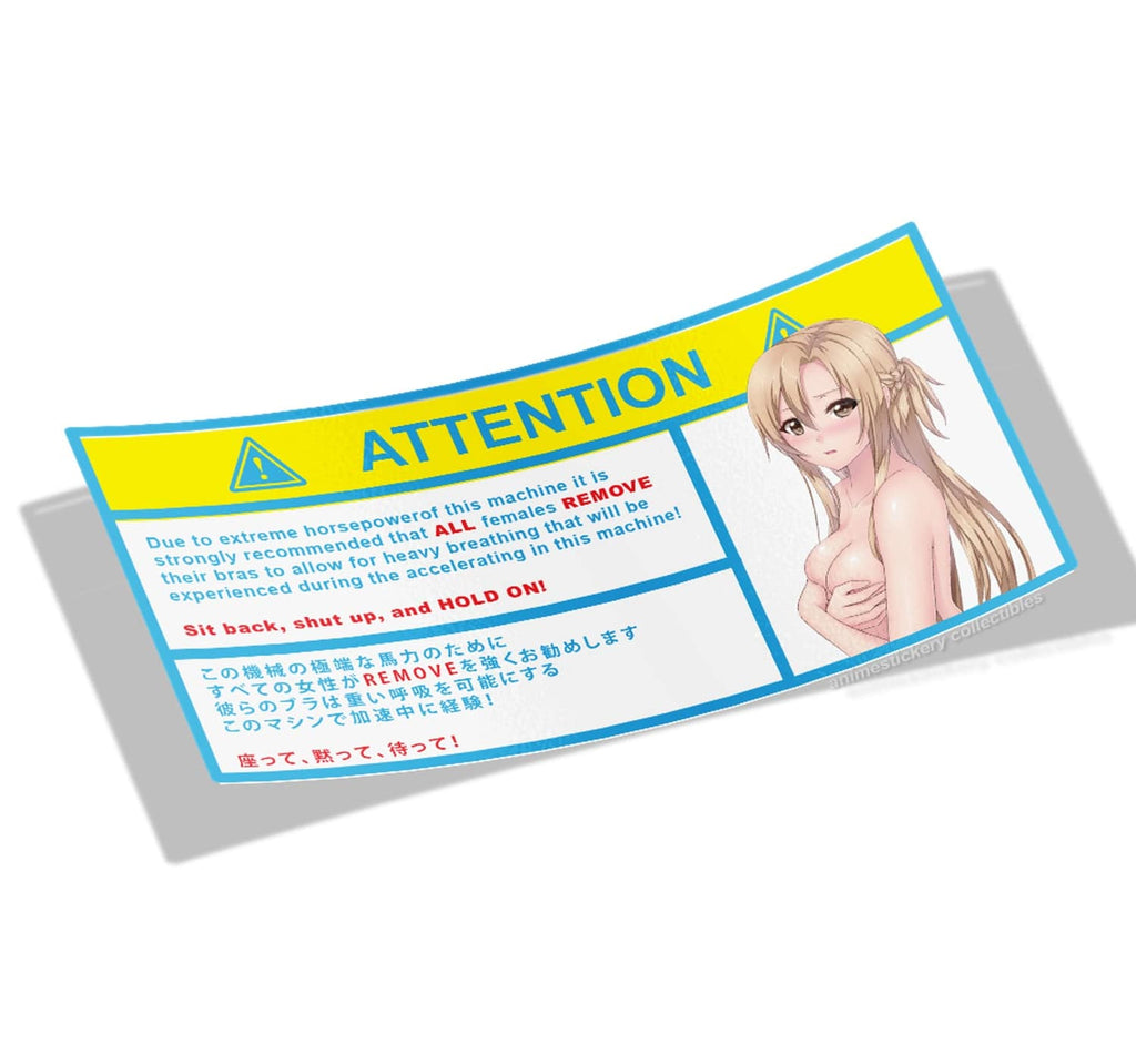 Yuuki Asuna | Sword Art Online | Warning Slap Stickers - Anime Vinyl Car Stickers | Anime Stickery Online